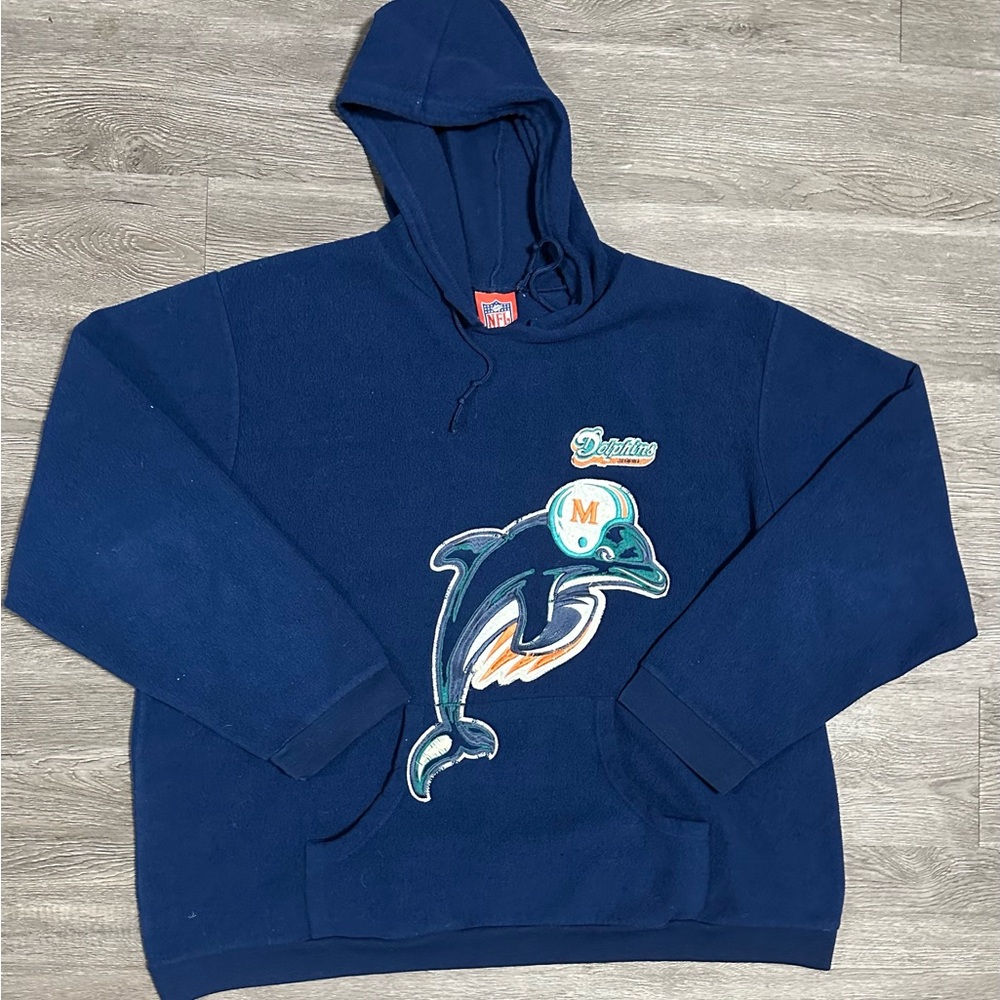 Vintage 1990s - NFL Miami Dolphins blue fleece hoodie